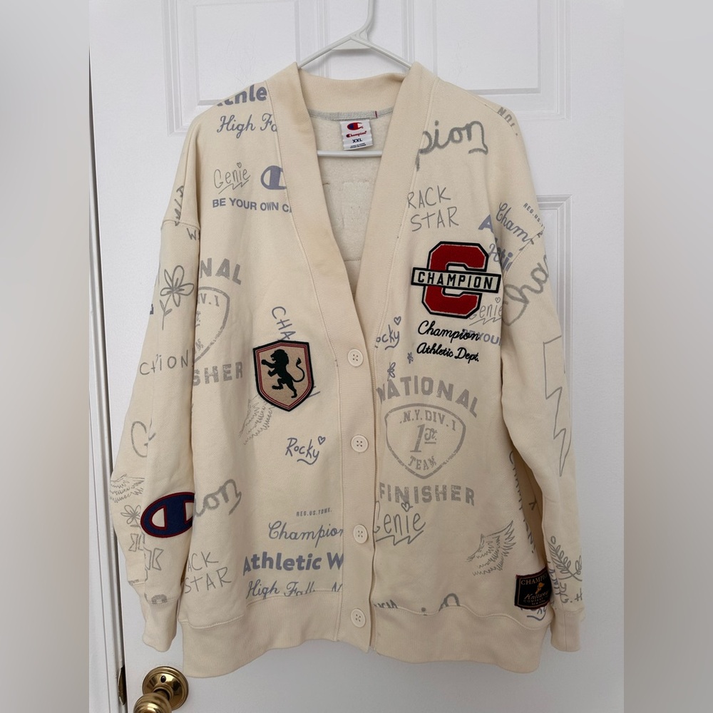 Champion Cream Cardigan with Graphic Patches
